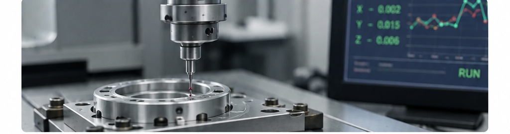 Machine capability study showing CNC machine inspection, dimensional measurement, and capability chart for quality control.