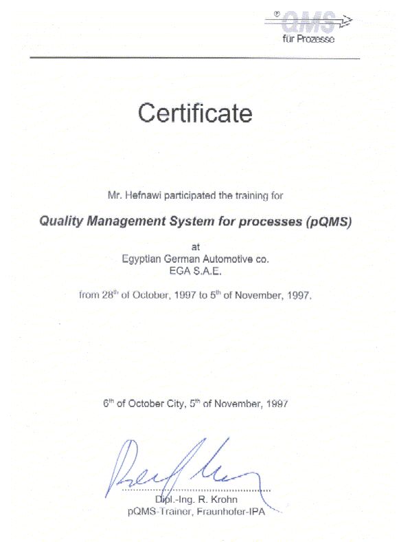 process QMS specialist certificate by DC