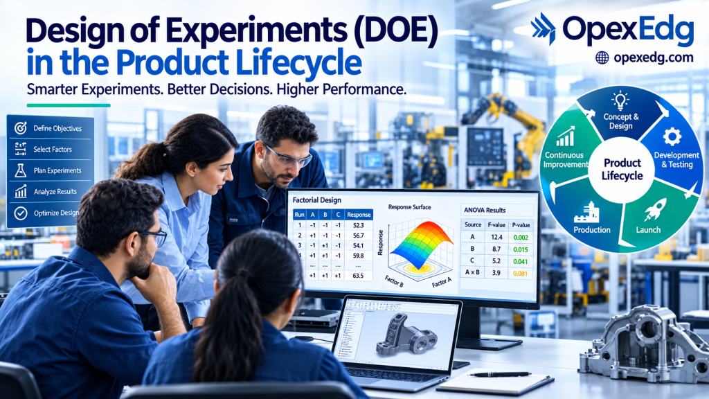 Design of Experiments DOE integrated with the product lifecycle from design to production and continuous improvement